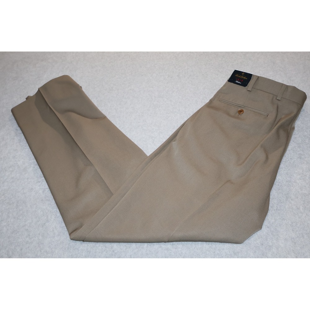 Brooks Brothers 1818 Madison Dress Pants Mens 34x3 Tan Wool Flat Front New TAGS